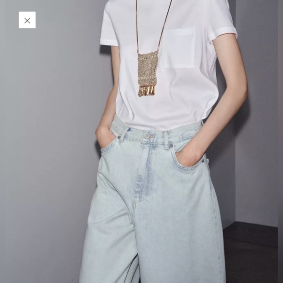 Zara High Waist Palazzo Fit Jeans in Light Blue Size 12. NWT - Picture 3 of 14